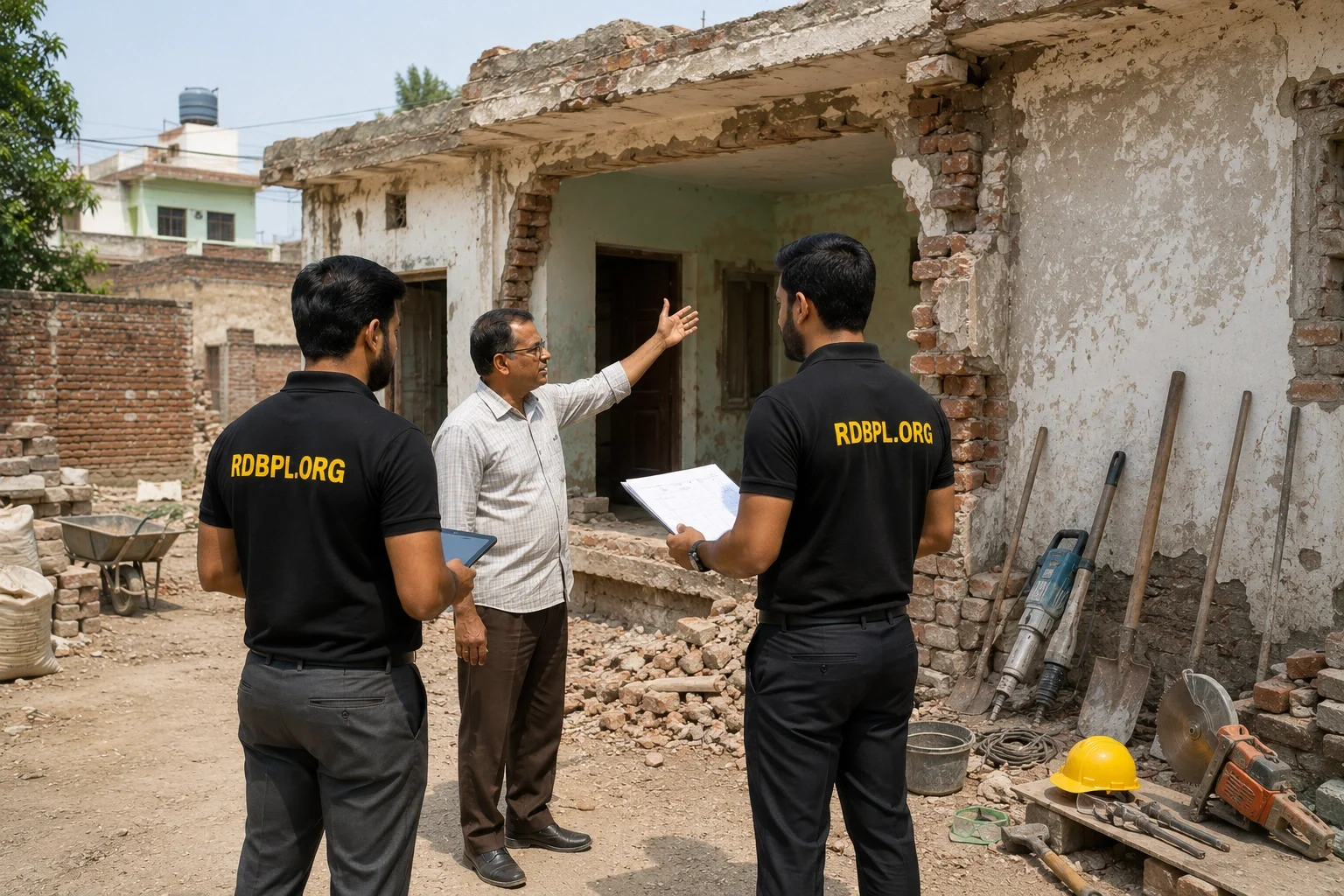 Home demolition site inspection in Lucknow