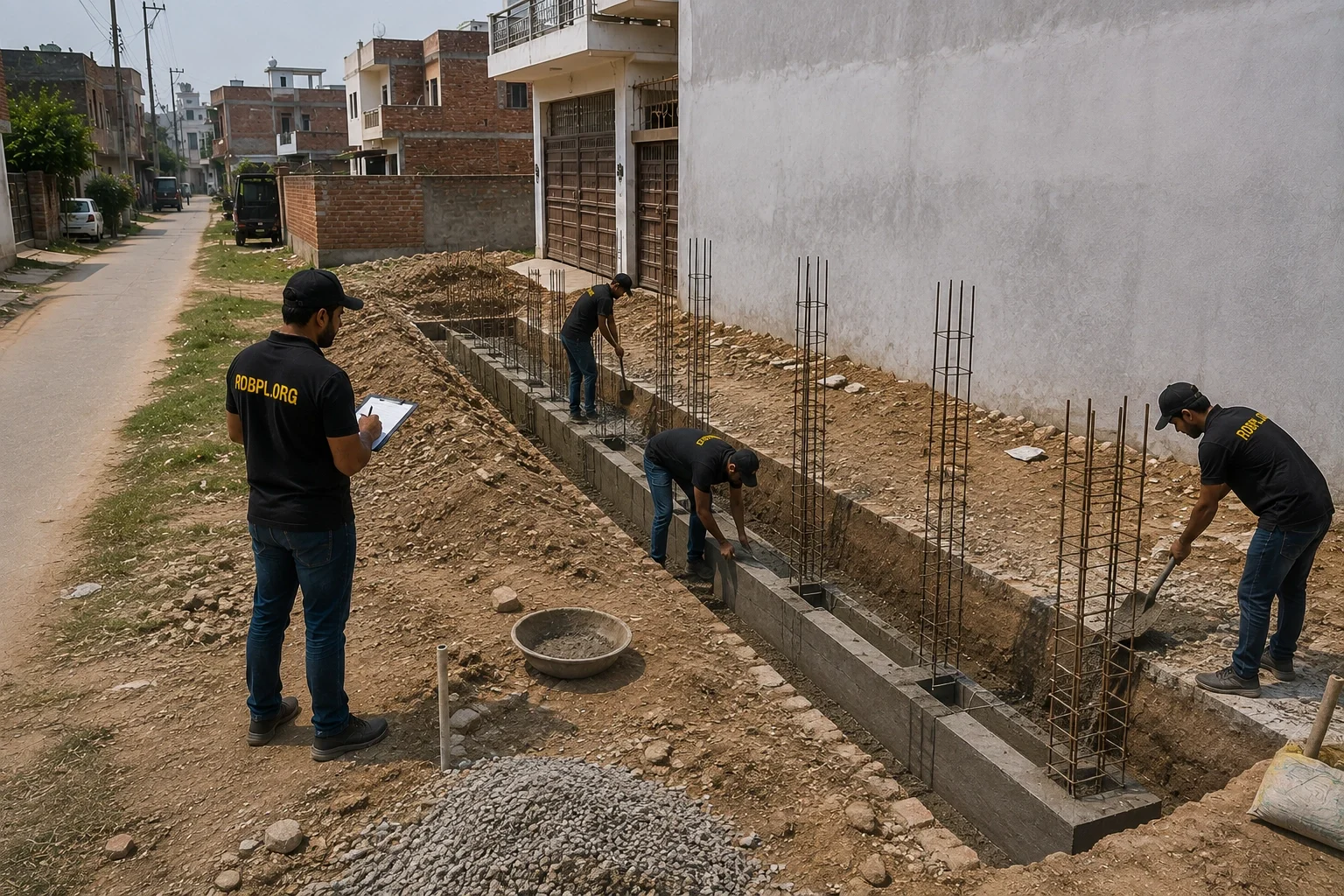Boundary wall foundation work
