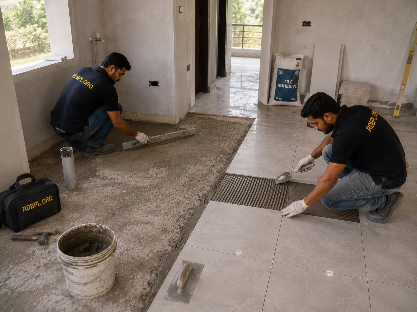 Floor surface preparation before tiles installation