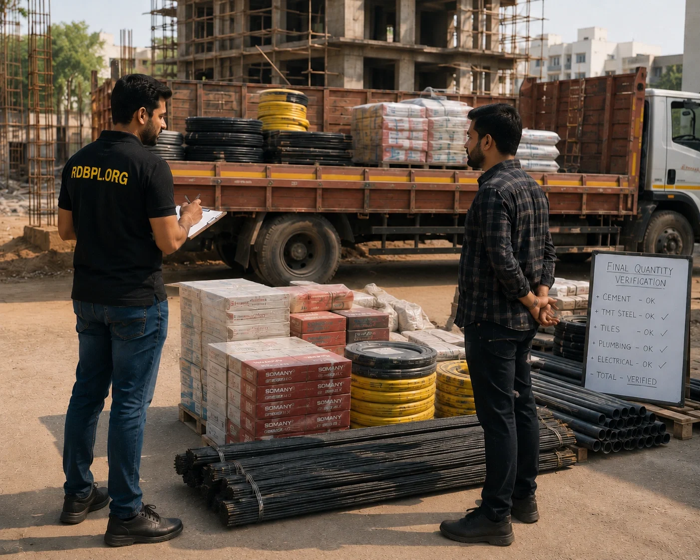 Material delivery at construction site