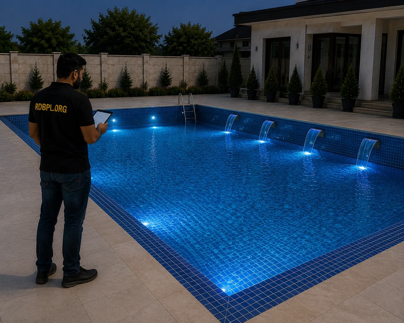 Swimming pool finishing and fountain installation