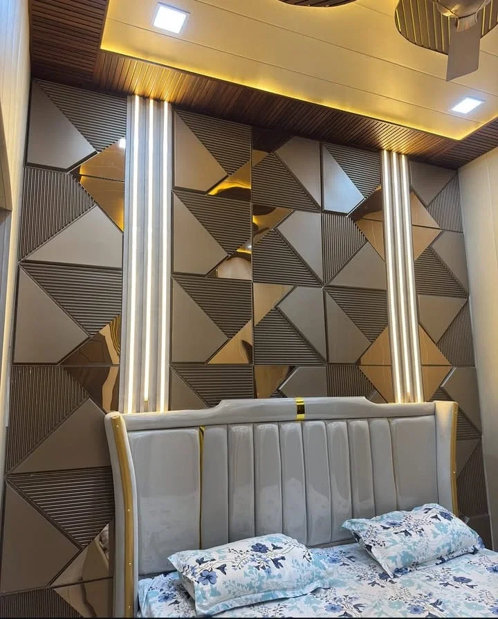 Bedroom PVC wall panel design and interior wall decoration in Lucknow