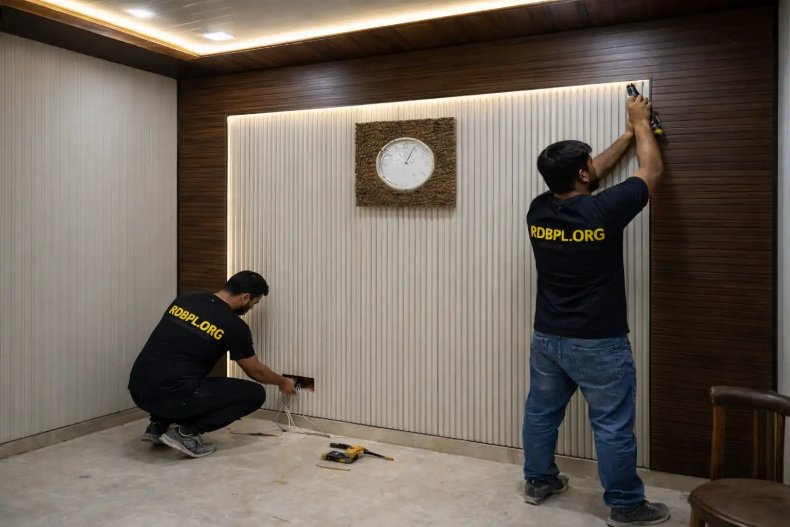 Fluted PVC wall panel installation service in Lucknow for TV and feature walls